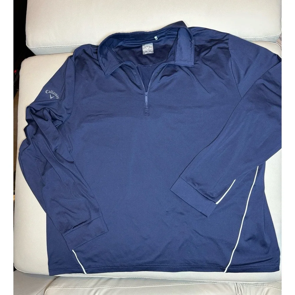 Callaway Men's XXL Navy Blue 1/4 Zip Long Sleeve Athletic Shirt pullover EUC.